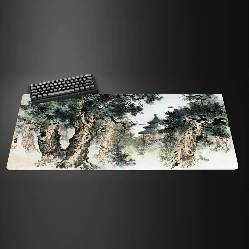 

XXL Chinese Landscape Painting Mouse Pad Brown Texture 400x900 Art Mat Computer Office Gamer Desk Anti-Slip Gaming Keyboard Mat