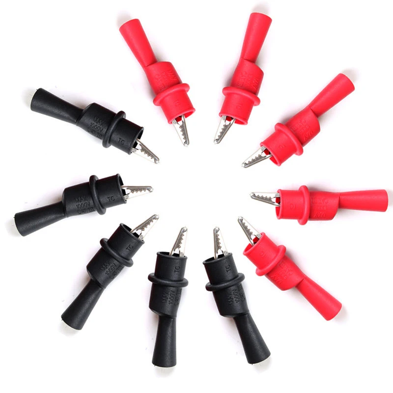 

5 Pair 65MM Alligator Clip Black Red Soft Plastic Coated Testing Probe Crocodile Test Clips Electrical Clamp Tools