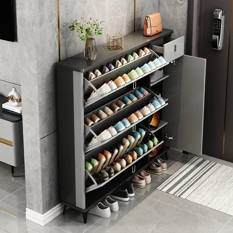 High Quality Ultra-Thin Minimalist Multi-Layer Wooden Shoe Rack Cabinet Tipping Bucket Shoe Cabinet for Home
