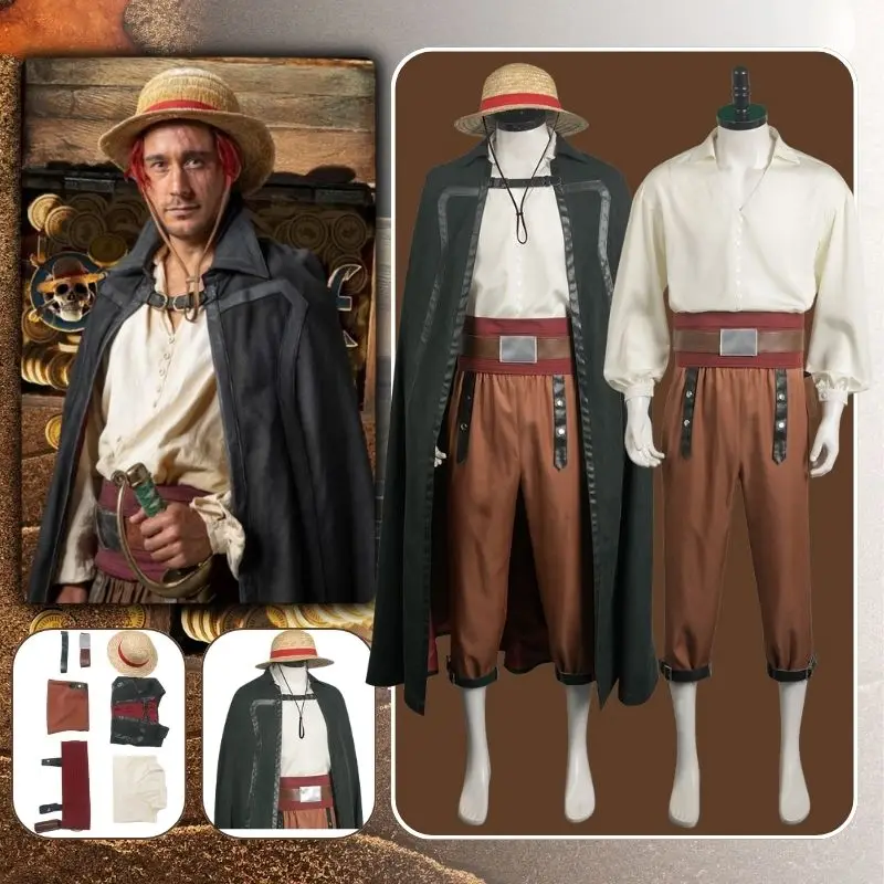 

Shanks Cosplay Live Action Costume Fantasia Disguise for Adult Men Women Pirate Costumes Hat Cloak Halloween Carnival Clothes