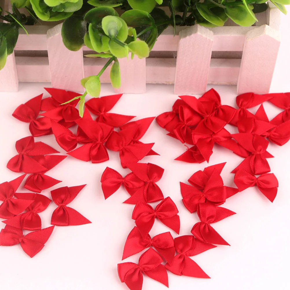

200Pcs Satin Ribbon Bowknot Small Flowers Clothing Accessories DIY Decorative Bow for Skirts Jeans Bags Craft Projects