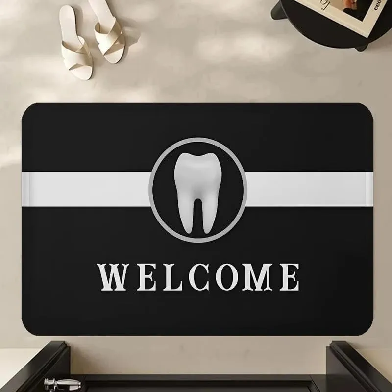 Dental Care Pattern Doormat Cute Cartoon Tooth Print Non-Slip Floor Mat for Home Bathroom Decor