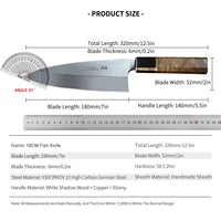 PEDWIFE 180mm Deba Knife with Sheath X50CRMOV15 Stainless Steel 7inch Salmon Knife Japanese Single Bevel Sushi Knives