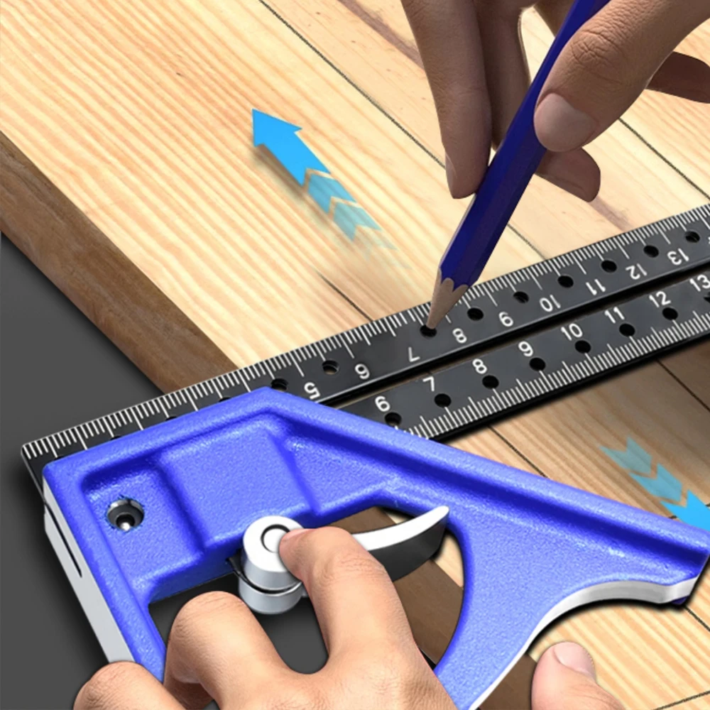 

Woodworking Square Ruler Multi Functional Combination Square L Shaped Carbon Steel Ruler with Freely Move Aluminum Alloy Locator