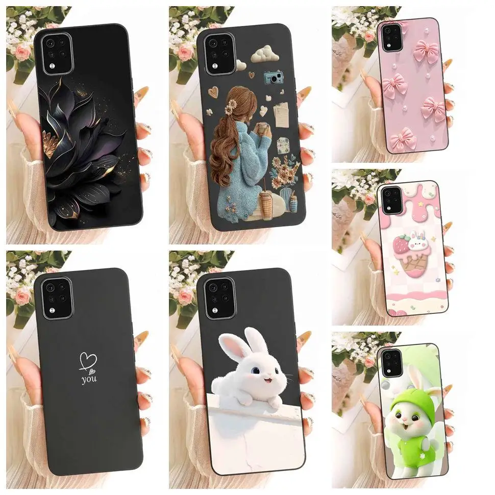 Funda para LG K42 LMK420 LM-K420, funda negra con dibujos de conejos, a la moda, para LG k42 K42 de 6,6 pulgadas, Fundas protectoras para teléfono