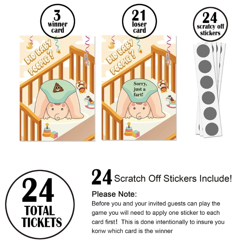 Exciting Baby Shower Game Set of 24 Raffle Cards with Scratch Off Tickets for Party Baby Shower Games