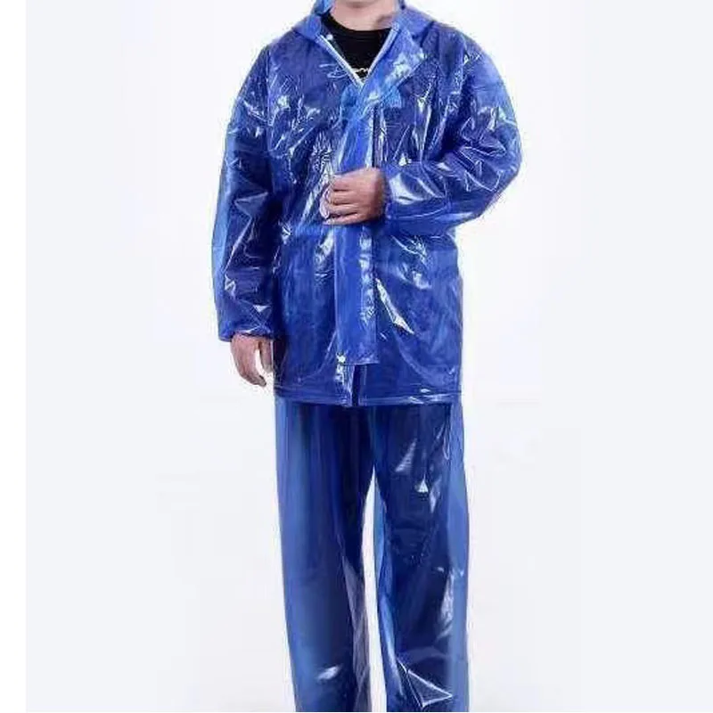

Boy clothing Adult Solid Transparent Blue Hooded Loosen Raincoat Suit Waterproof Men Top Man pants Loose Comfortable