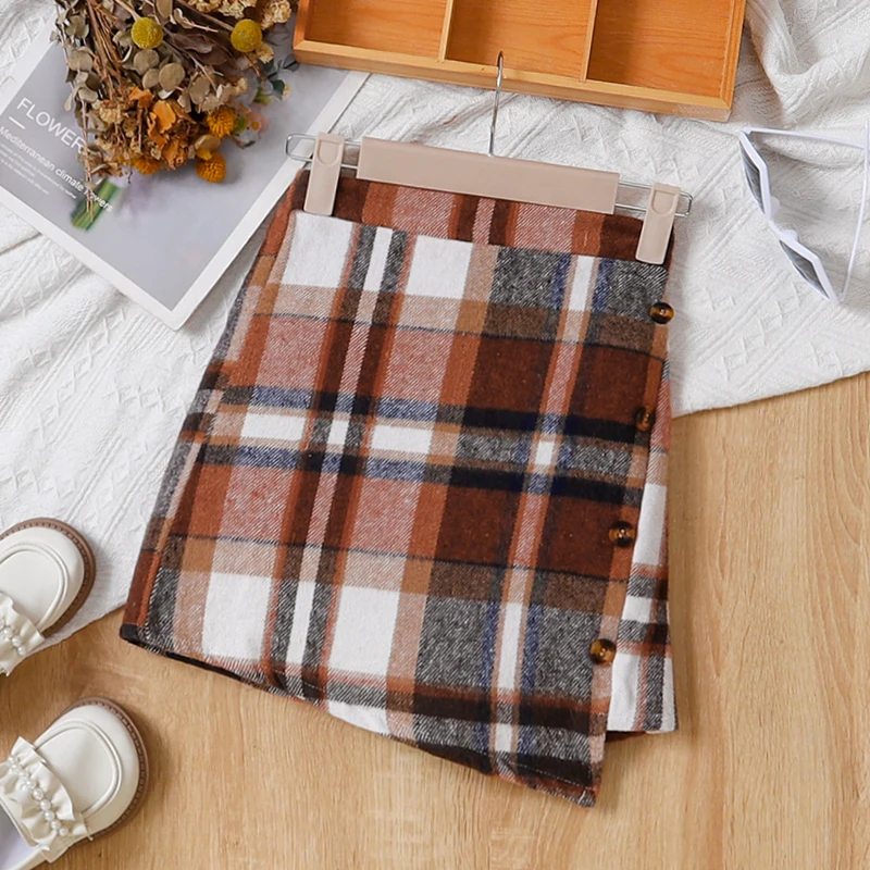 Autumn And Winter Girls New Fashion Trend Daily Casual Sweet Irregular Checkered Half Skirt Princess Birthday Party Dress