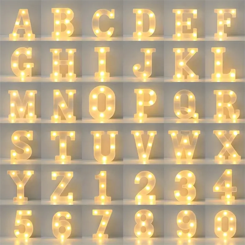 16cm LED letter light warm light, letter number luminous letter light with battery, used for home decoration lights for proposal