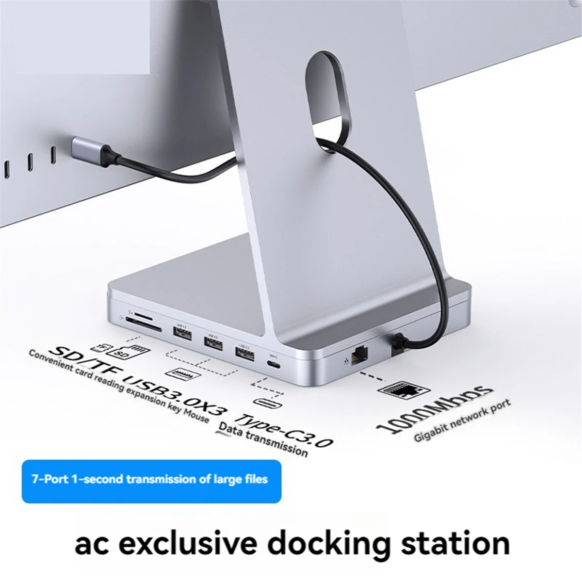 USB C Hub 7in1 Docking Station Type-C to Gigabit Network Card 3-Port USB Card Reader for IMac 2021 IMac