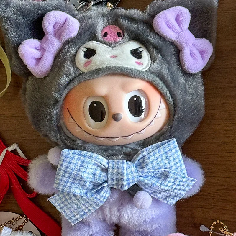 Kuromi مرحبا كيتي ل Labubu دمية الملابس مجموعة 17 سنتيمتر الملابس الأحذية دمية DIY بها بنفسك اكسسوارات التدريب الجلوس ألعاب الحفلات اللعب الهدايا