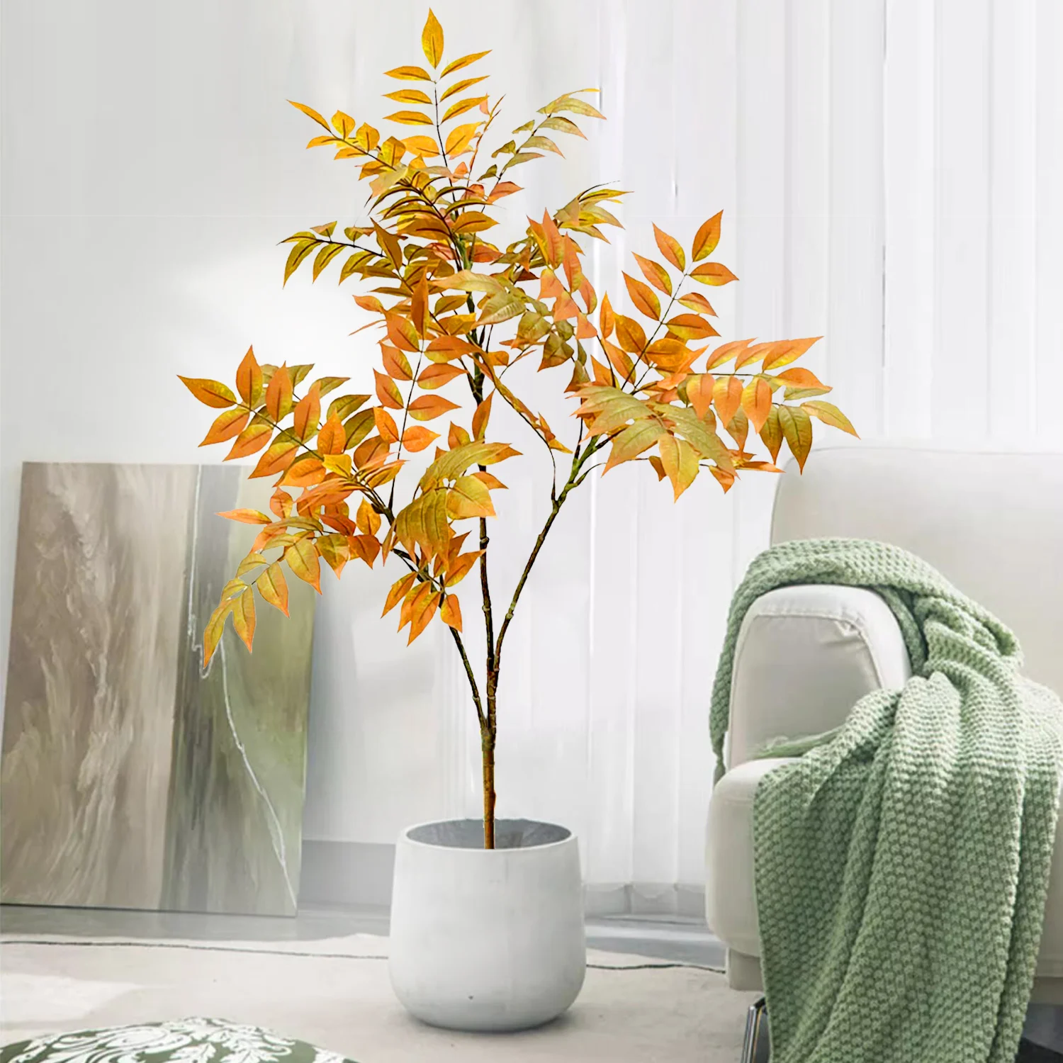 140cm(55in) Artificial Ficus Tree Branch Fake Lacquer Tree Plastic Banyan Plants Green Tall Palm Leaves For Home Garden Decor