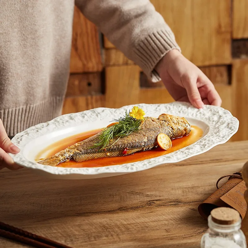 Luxury Minimalist Ceramic Fish Plate - Large Oval High-End Dishes, Elegant Home Dining & Hotel Table Setting Plates