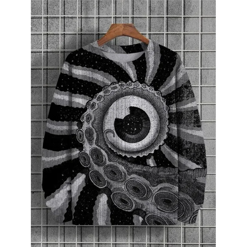 Sudadera con capucha con gráfico abstracto 3D, camiseta estampada, sudadera de otoño, jersey para hombre, sudadera de cuello redondo de gran tamaño, ropa de calle para hombre