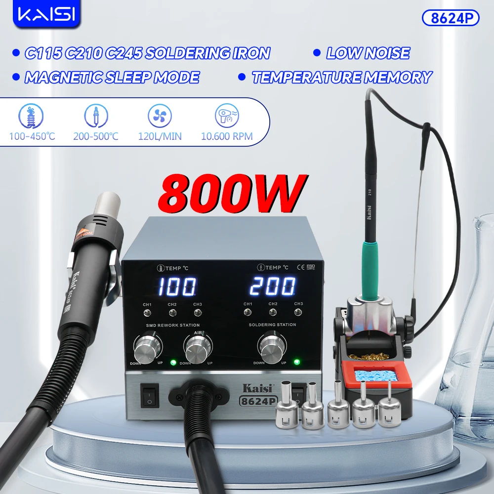 Kaisi 8624P 800W Hot Air Gun BGA Rework Station SMD Soldering Iron 210/245 Desoldering Station Display  Welding Tool 2 IN 1