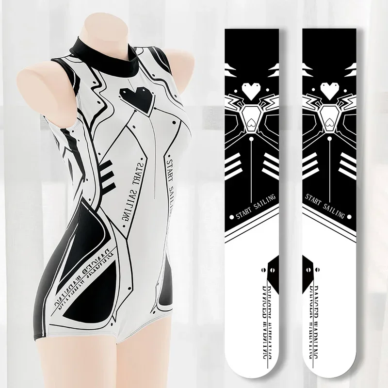 

Anime Game Cyber Machinery Women Cosplay Costume Sleeveless Punk Mecha Print Personality Cover Belly Hot Spring Swimsuit MN9