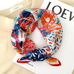 53cm Square Silk Scarf Women Nature Silk Satin Neck Kerchief Hairbands Lady Office Ties Girl Gift Bandana Foulard Small Scarves