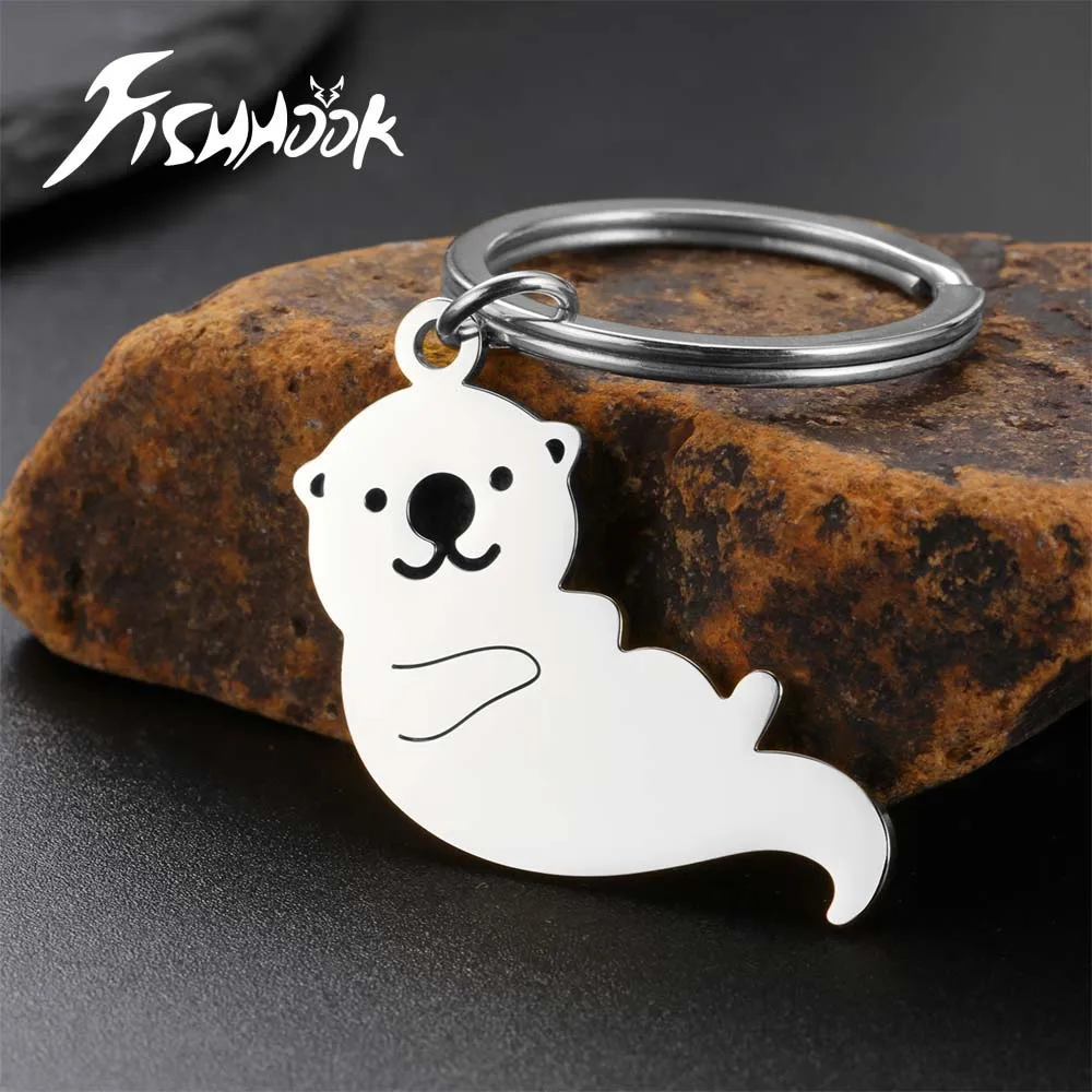 Fishhook Baby Cute Seals Sea Dog Keychain Gift for Woman Men Kid Child Key Chain Bear Gold Color Pendant Stainless Steel Jewelry