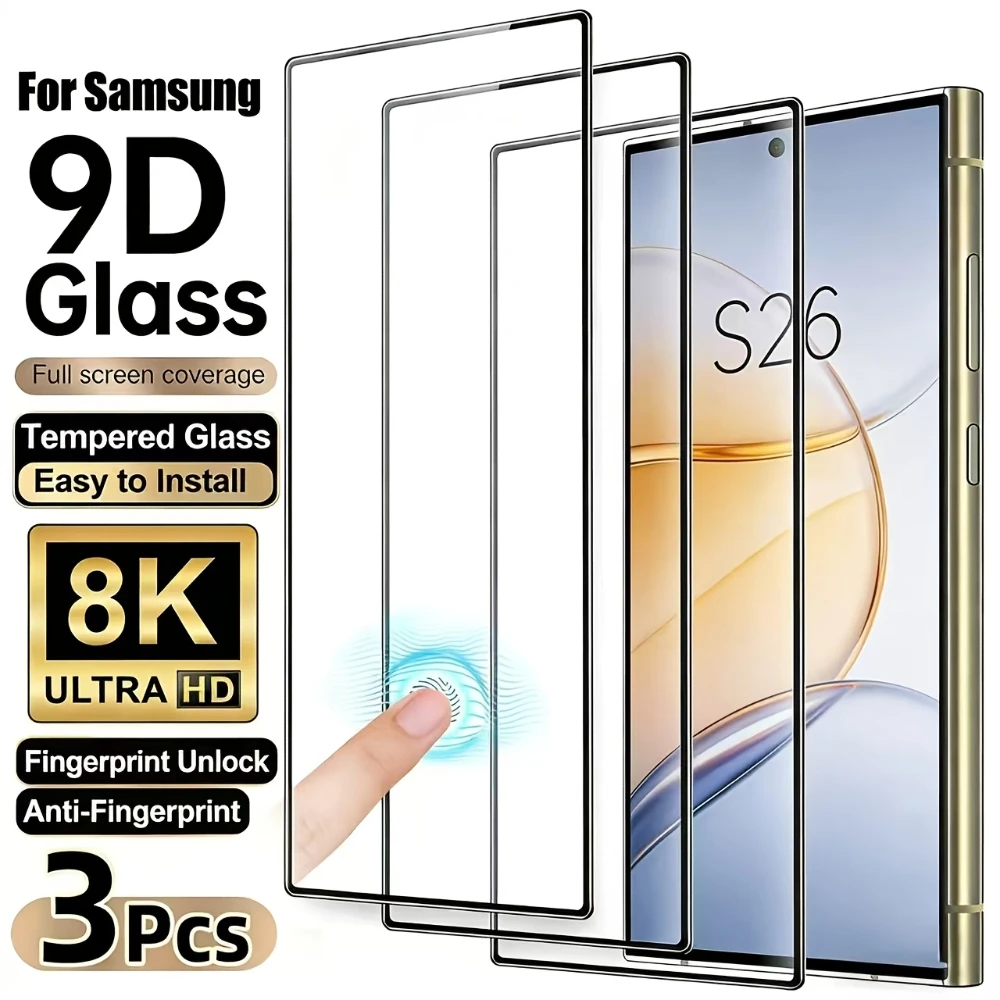 NNBILI 3pcs HD Black Border Phone Screen Protectors,For S26 S25 S24 Ultra S23 S22 S21 Plus And More.Supports Fingerprint Unlock