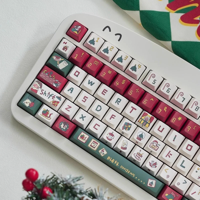 

Original Christmas Theme Keycap Cherry Profile 143key Thermal Sublimation Custom Mechanical Keyboard Christmas Greetings Keycaps