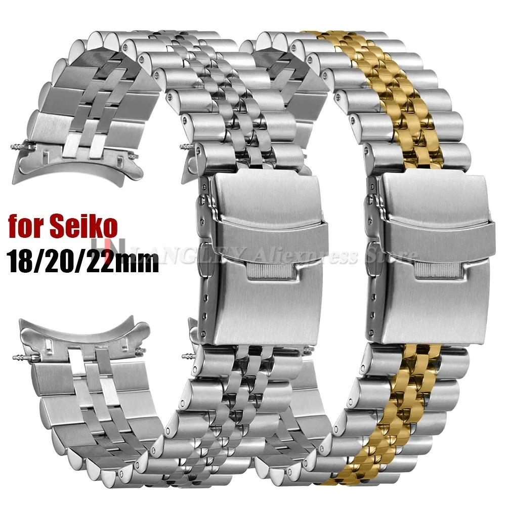 Curved End Stainless Steel Watch Strap for Seiko 5 SKX009/007 for Jubilee for Oyster Watch 18mm 20mm 22mm Men's Sport Bracelets