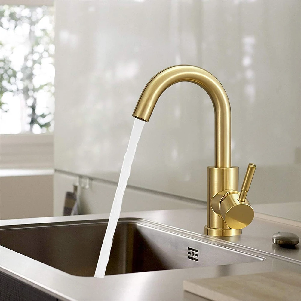 1pcs 304 Stainless Steel Basin Faucet Brushed Gold Hot And Cold Water Mixed Tap Rotating Faucet For Vegetable Washing Basin