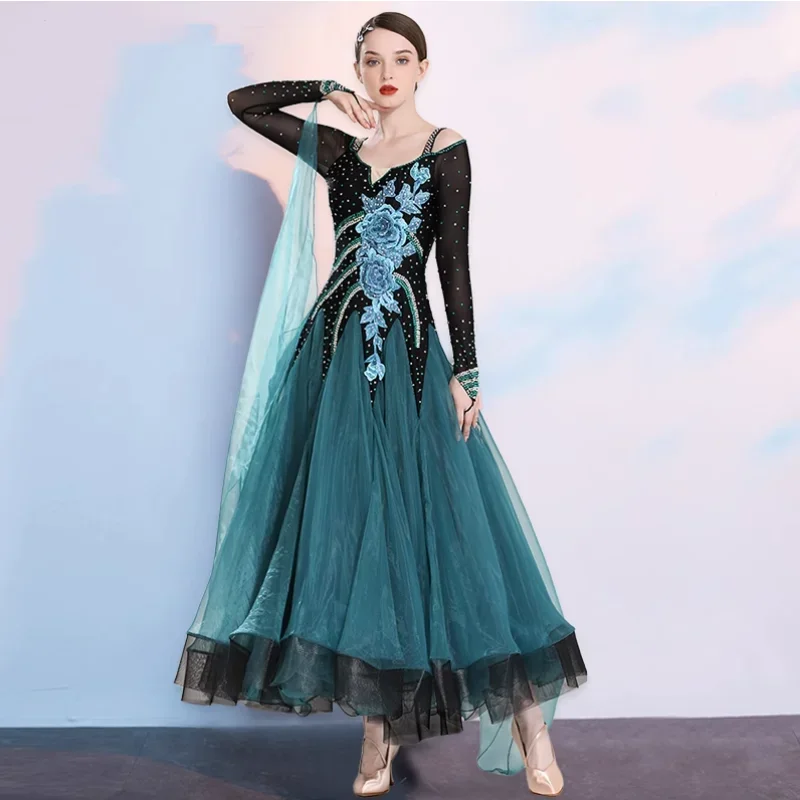 Modern dance skirt high-end new national ballroom dance dress waltz ballroom dance swing skirt 1 piece