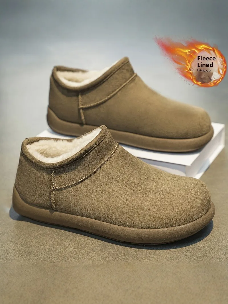 Men's Winter Snow Boots Fur Lined Warmth Waterproof Retro Potato Buckle Thick Bottom round Toe Mid-Calf Casual Fashion Boots