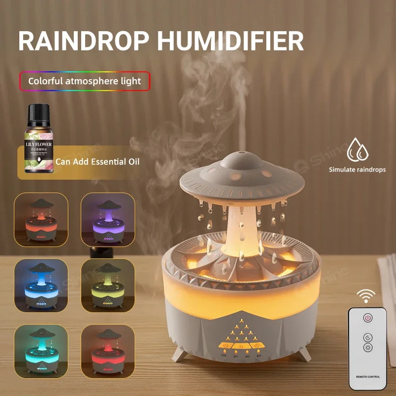 New NEW Rain Cloud Humidifier Water Drip with Remote Raindrop Humidifier Rain Cloud Diffuser Mushroon Air Humidifier with Rain L