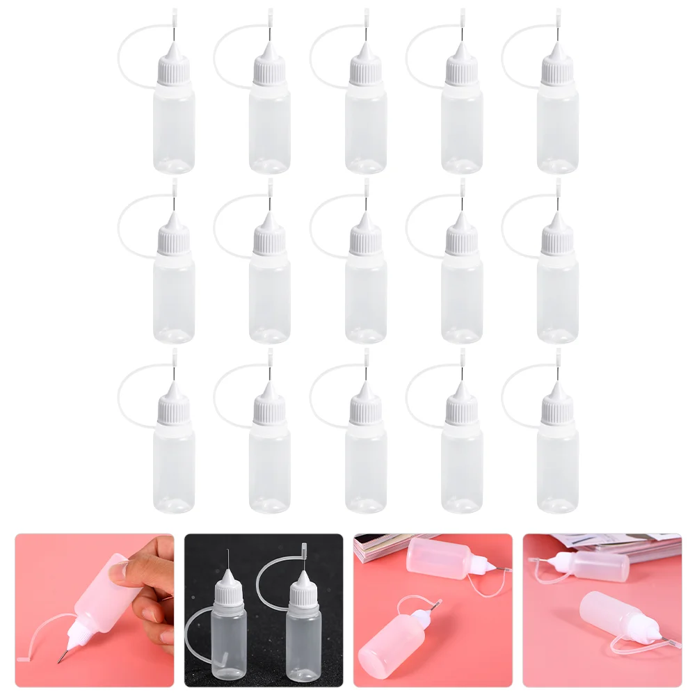 15 Pcs Water Bottle Pointed Mouth Empty Glue Dispenser Transparent Applicator Multipurpose Needle Reusable