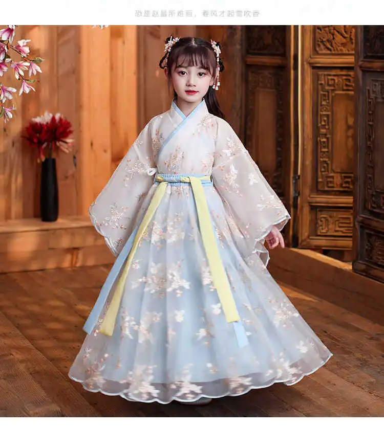 Chinese silk robe Costume Girls Children Kimono China Traditional Vintage Ethnic antique dress Dance Costume cosplay Hanfu set