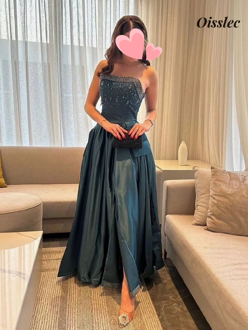 Oisslec Dress Elegant Vintage Sexy Sweet Blue Beading Strapless A-Line Customize Formal Occasion Prom Dress Evening Party Gowns