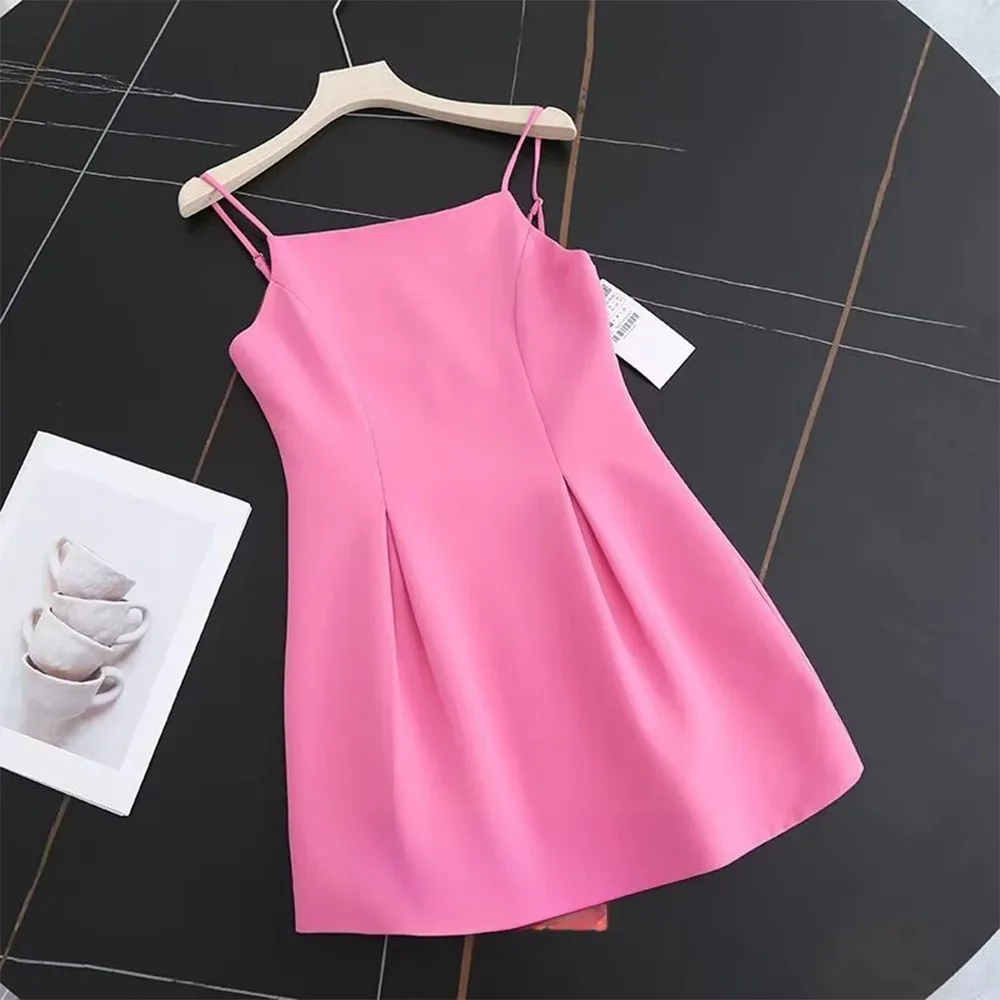 KONDALA Sweet Romantic Chic Women Dress Solid Pink Pleated Sleeveless Mini Vestidos New Fashion 2025 Autumn Vacation Date Dress