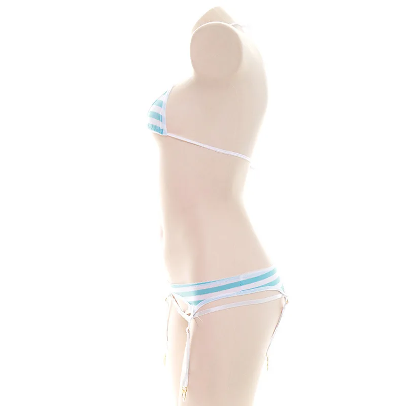 Sexy Lingerie Lolita Kawaii Blue Pink White Striped Mini Bikini Adult Cosplay Erotic Costumes Bra Women Underwear Set