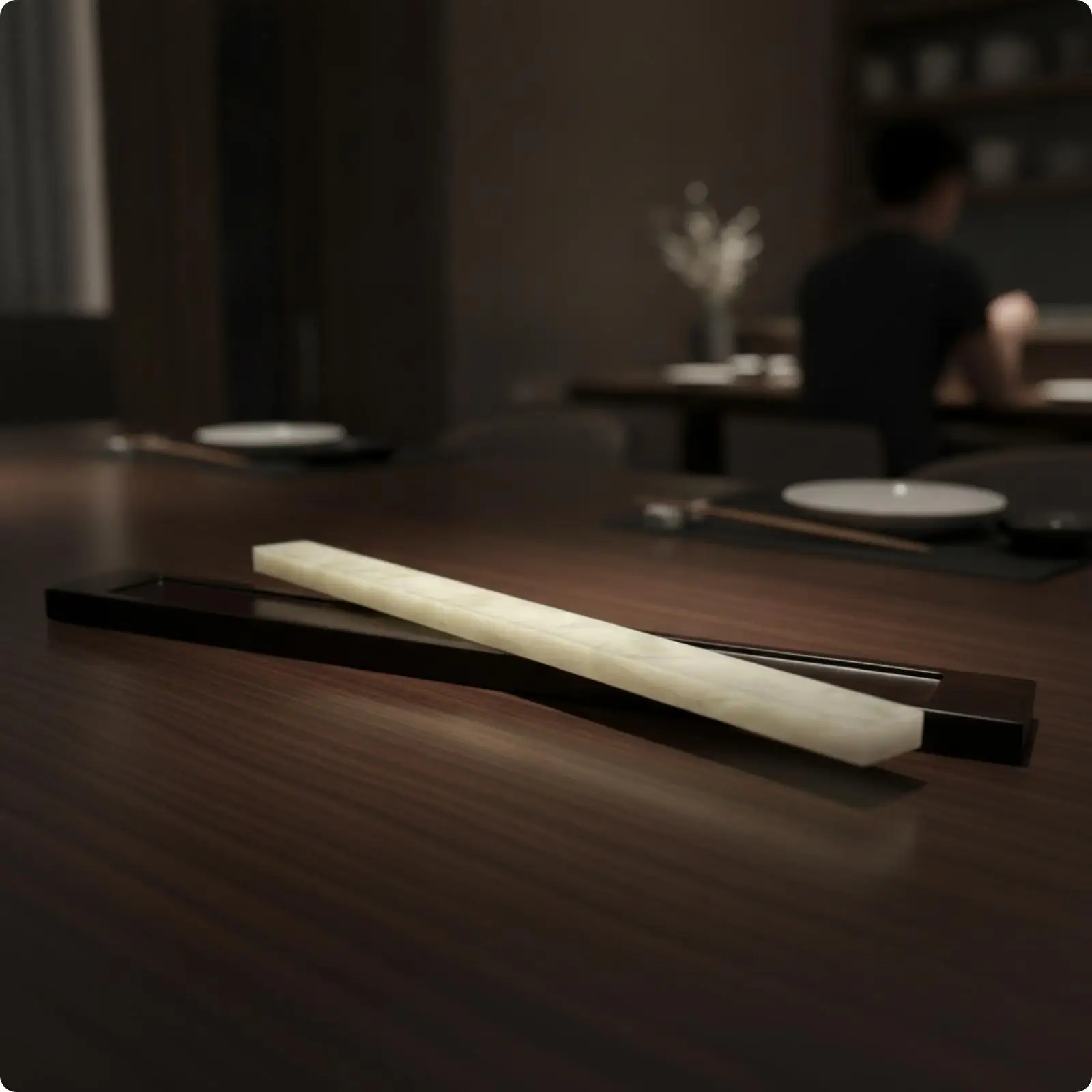 Rectangular Sashimi Serving Board with Removable Art Glass Plate Bamboo Base for Elegant Meal Service