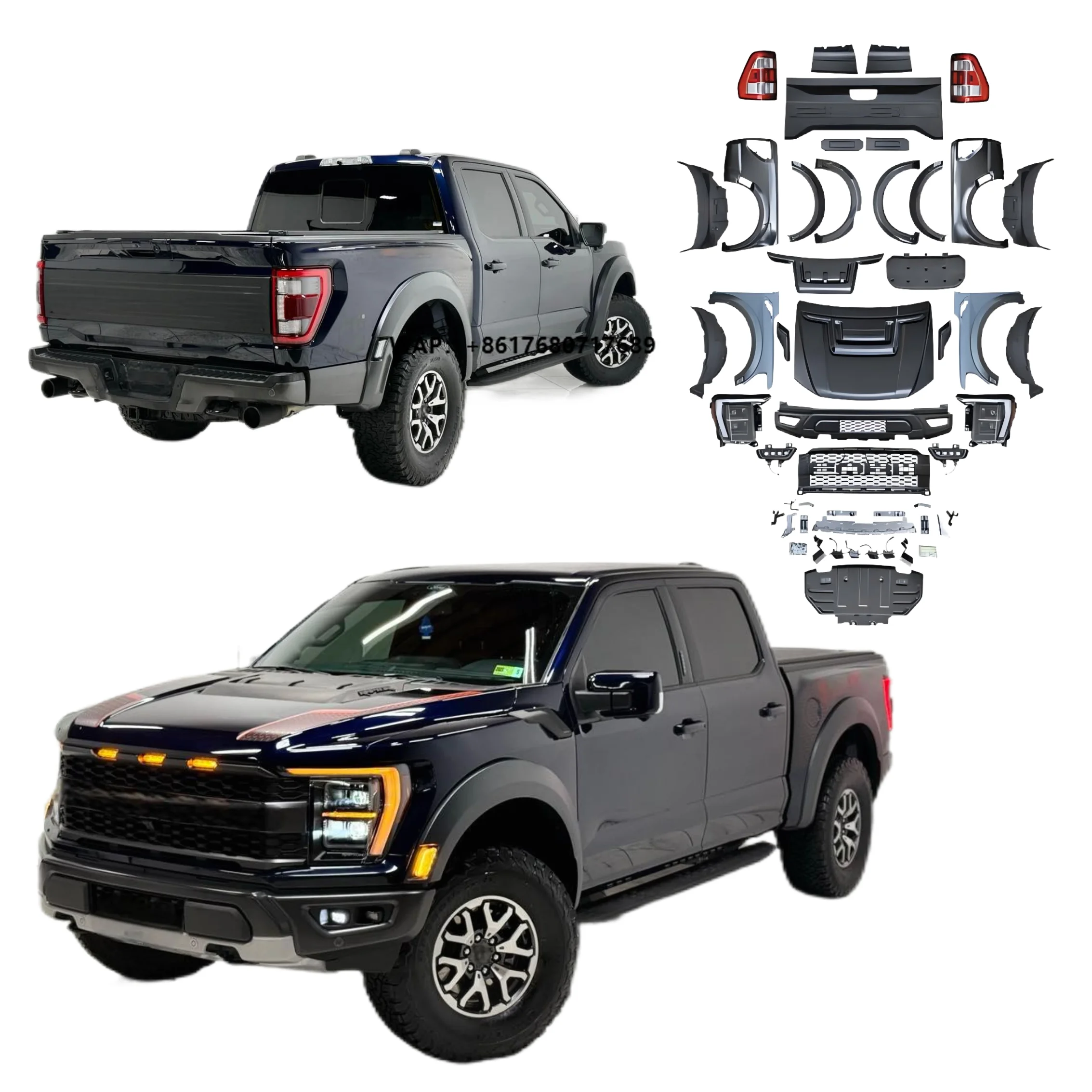 

Factory Price Bodykit for Fo-rd Ranger T6 T7 T8 2012-2021 Upgrade to 2022 F150 Raptor Bumper with Grille Hood Fenders Headlight