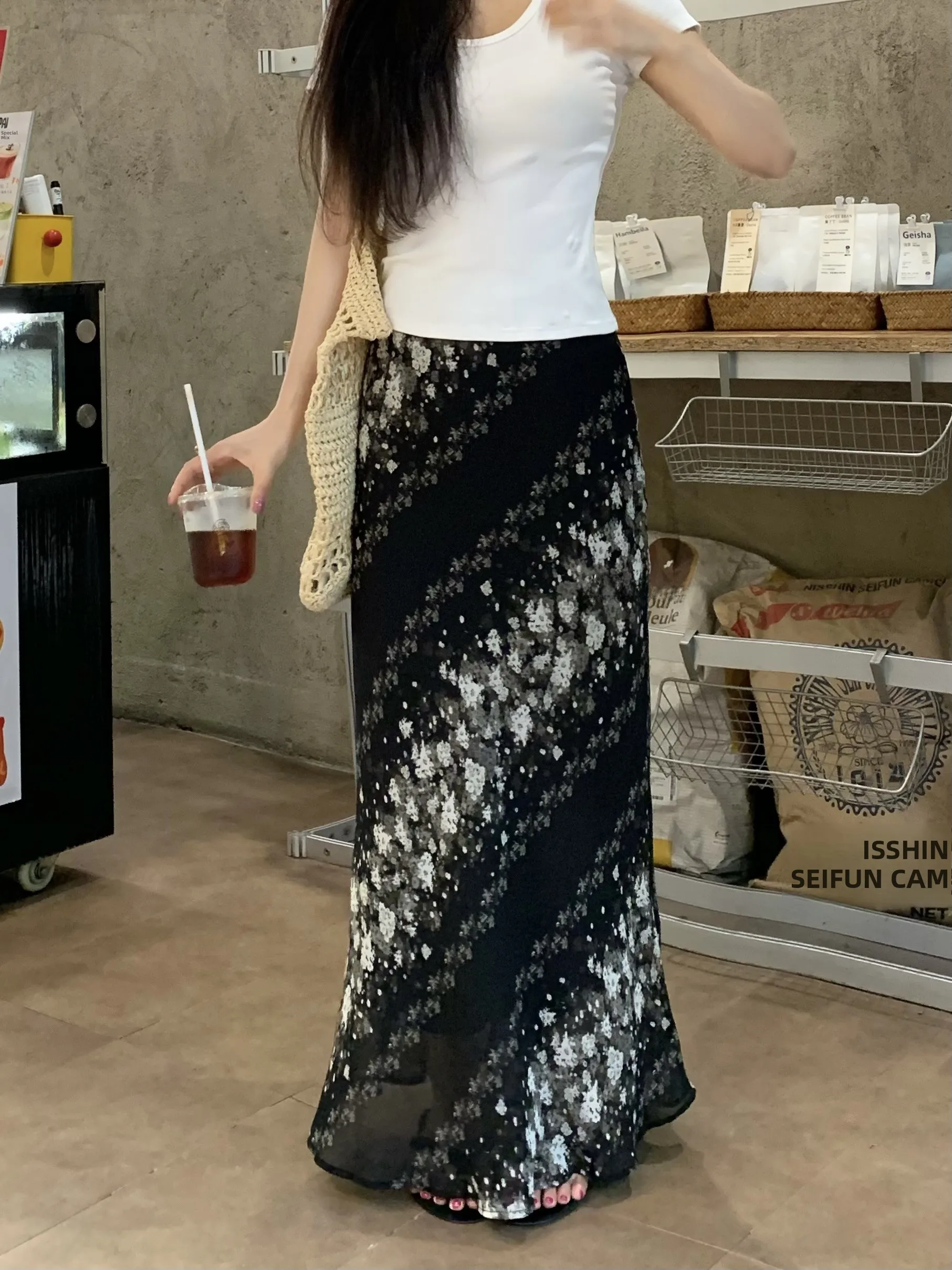 

Elegant High Waist A-Line Midi Skirt Women's Fashion Summer Slimming Print Skirt Versatile Half-length Skirt for Young Women