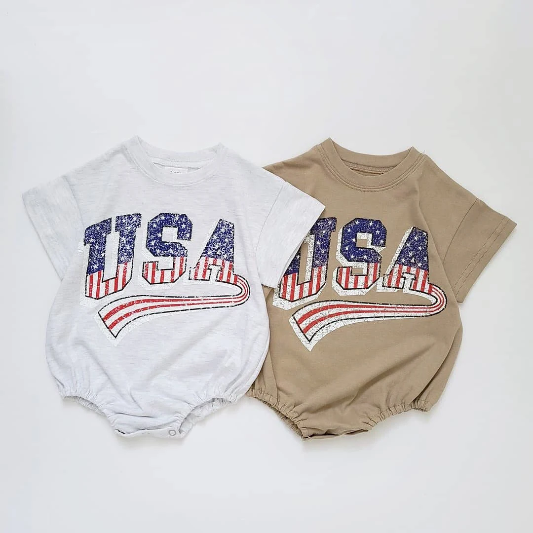 USA Print T-Shirt Romper Baby Clothes Romper for Newborns Bodysuit Short Sleeve Sweatshirt Onesie Jumpsuits Baby Boy Clothes