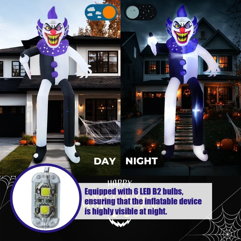 مهرج مخيف عملاق قابل للنفخ للهالوين بطول 9 أقدام مع أضواء LED للديكور الخارجي والداخلي #4