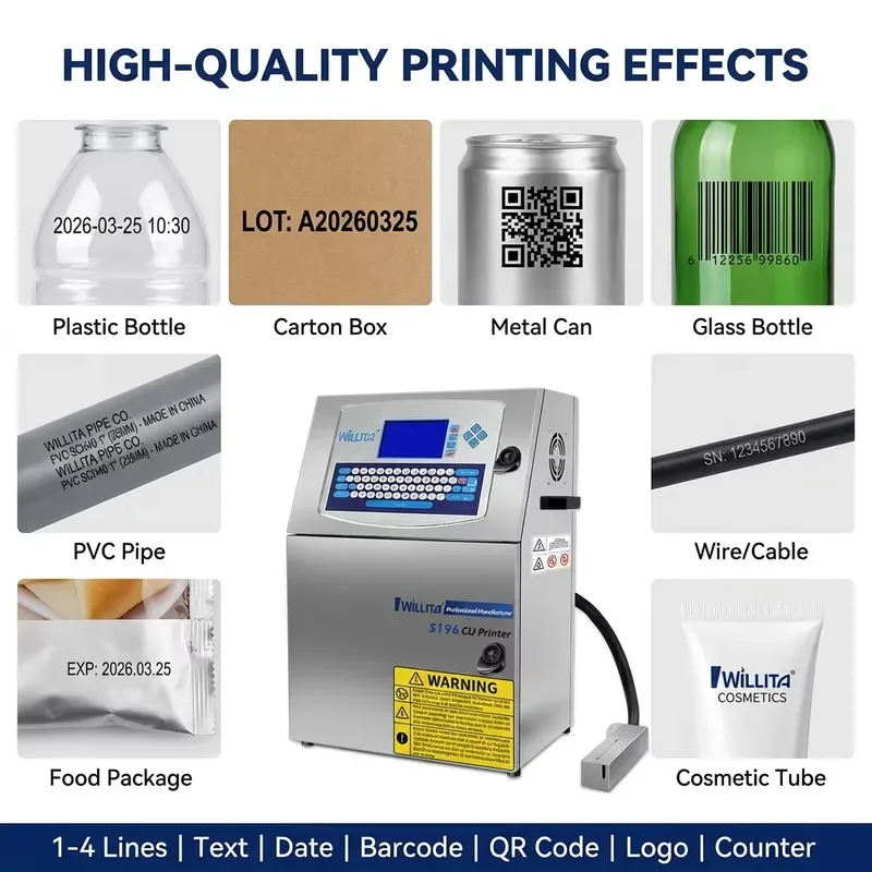 Willita Industrial CIJ Inkjet Printer for Date Barcode Coding on Plastic Foil Paper Packaging for High-Speed Automatic view 3