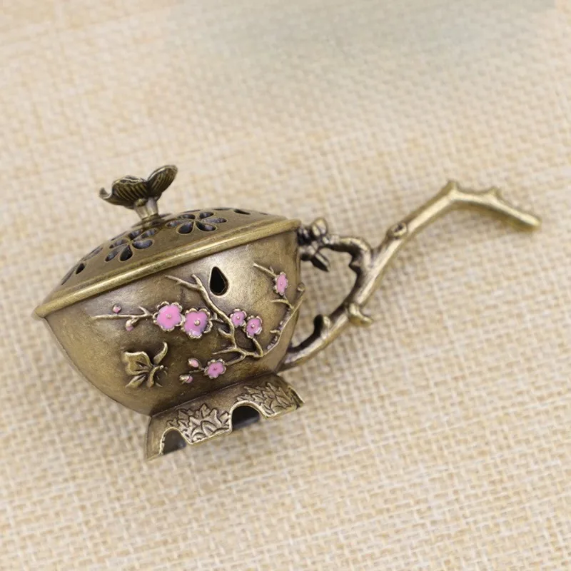 Antique Plum Blossom Handheld Incense Burner Home Indoor Zen Aromatherapy Burner Decoration Fragrant Seal Script
