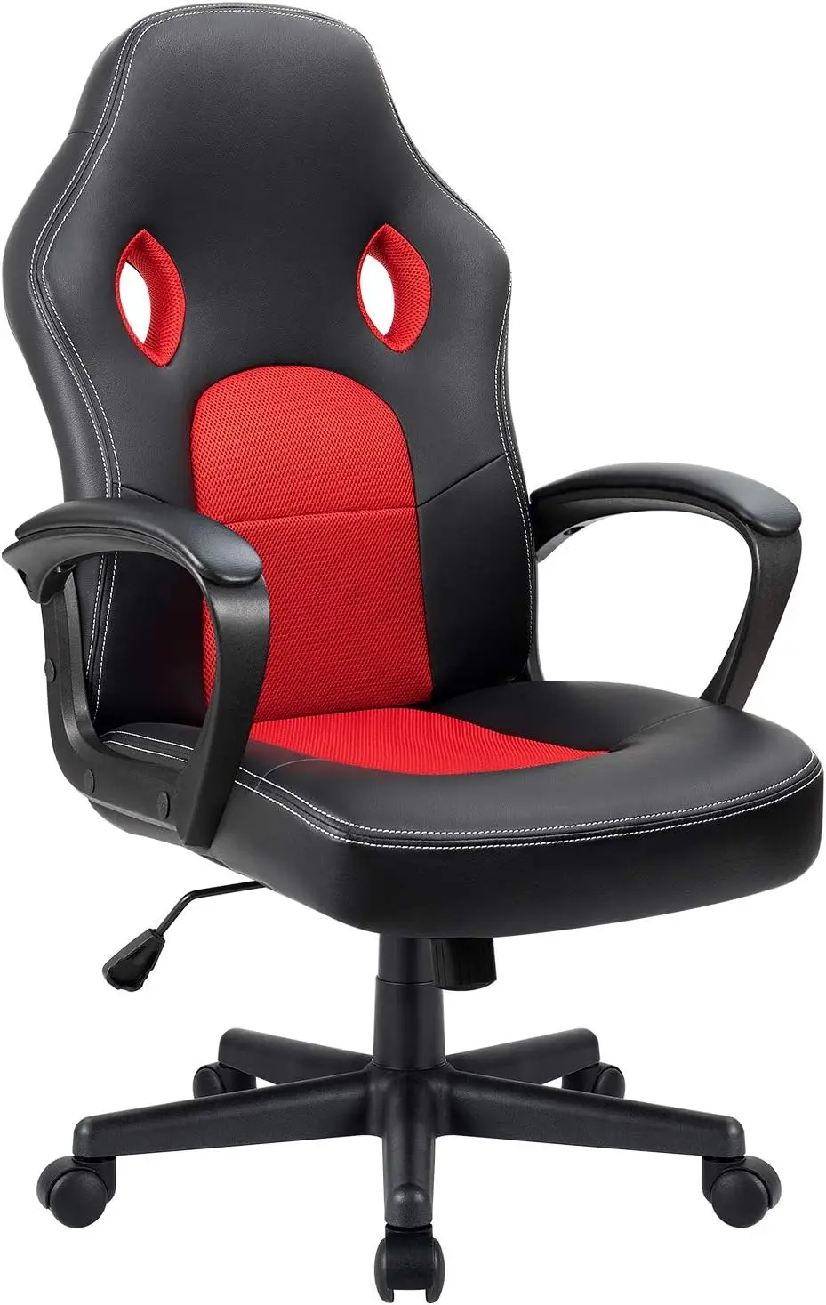 

Red Gaming Chair, Adjustable Swivel Desk Chair with Padded Armrests and Lumbar Support, Leather and Mesh Design