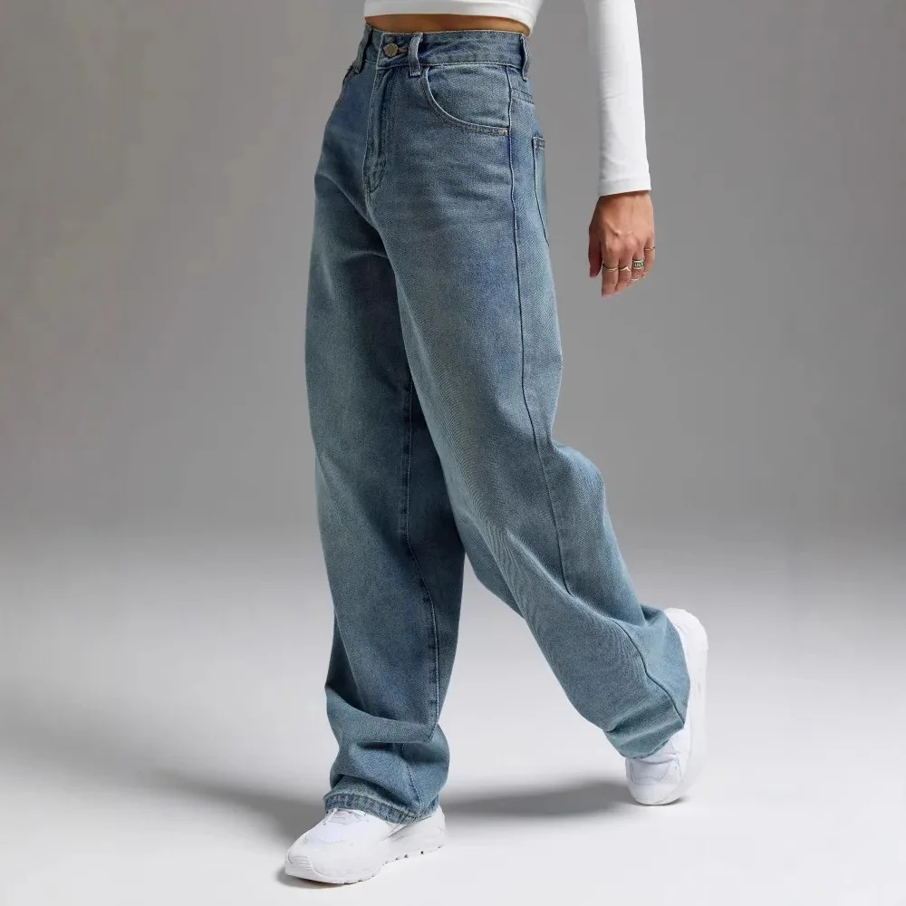2026 Vintage Causal Denim Pants for Women Autumn High Waist Cotton Jeans Fashion Trousers Female Solid Long Pants Streetwear