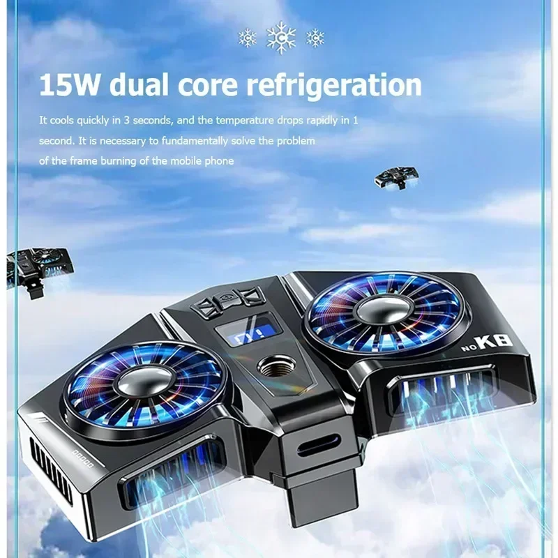 

K8 Mobile Phone Semiconductor Back-clip 2 Cooling Fan Refrigeration Radiator PUBG Game Cooler for IOS Android Gaming Accessories