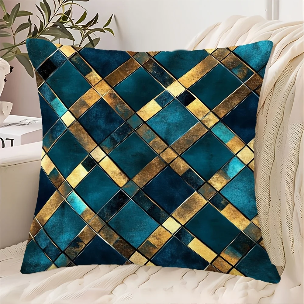 Double Sided Luxury Deep Teal and Blue Gold Vein Decorative Throw Pillow Case Modern Abstract Art Cushion Cover for Sofa Home