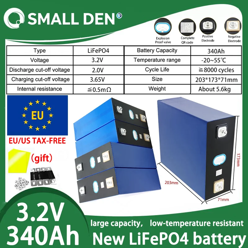 

340AH 3.2V A-level Lifepo4 battery rechargeable 10000 times DIY12V24V 48V RV electric car yacht golf solar camping tax-free