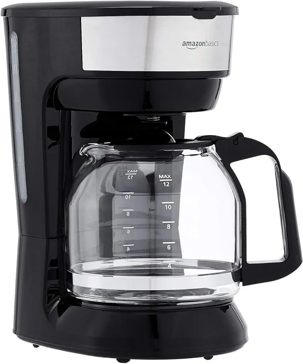 

12 Cup Coffee Maker with Reusable Filter, Black & Stainless Steel