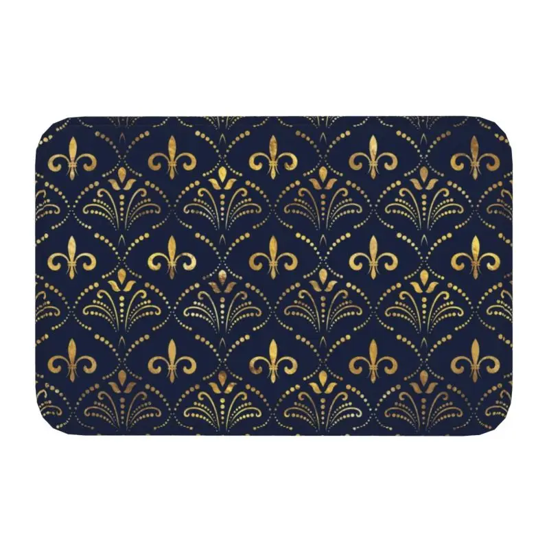 Lily Flower Fleur De Lys Pattern Floor Door Kitchen Bathroom Mat Anti-Slip Fleur-de-lis   Balcony Entrance Rug