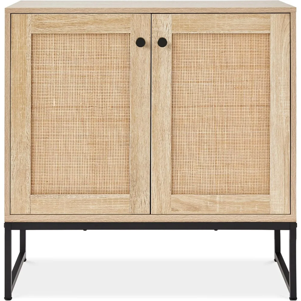 2-Door Rattan Storage Cabinet, Accent Furniture, Multifunctional Cupboard for Living Room, Hallway, Kitchen, Sideboard