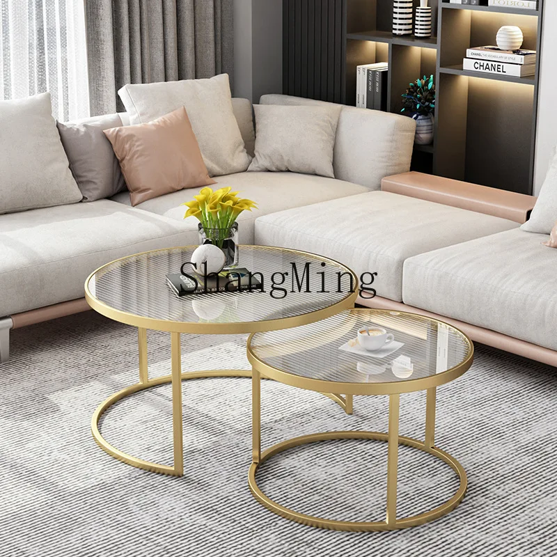 

CL Changhong Tempered Glass Small Apartment Light Luxury Simple Modern Living Room Home Round Large and Small Coffee Table Set